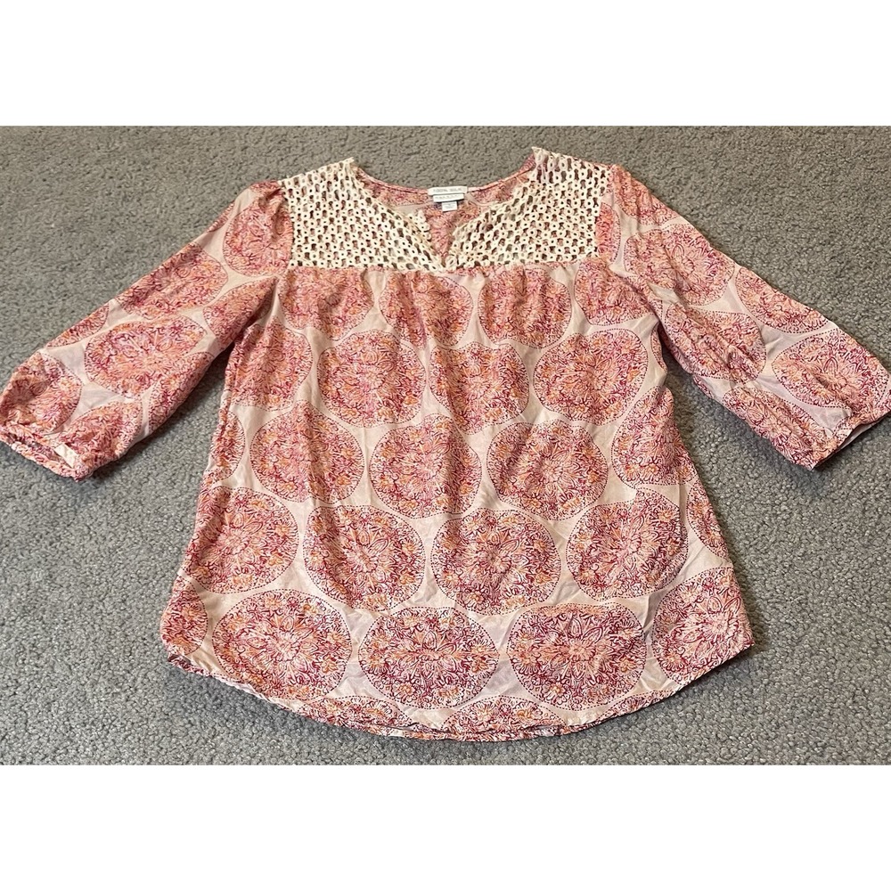 Calypso Saint Barth Silk Floral Blouse S Pink Embroidered Lace Trim Boho - Picture 4 of 13